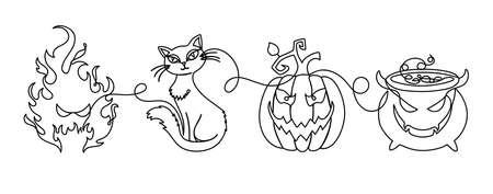 Halloween set in a hand drawn linear style.のイラスト素材