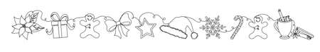 Set of Christmas details in a linear style.のイラスト素材