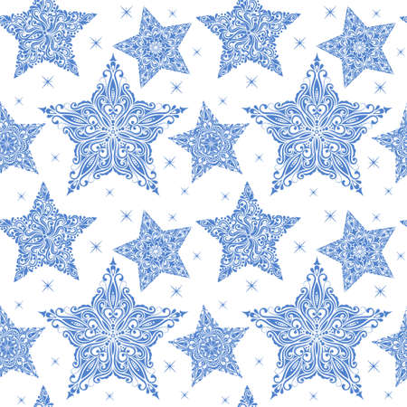 Merry Christmas seamless pattern with beautiful stars.のイラスト素材
