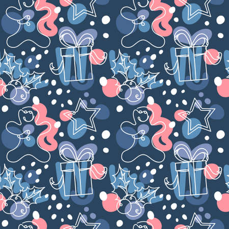 Seamless Christmas pattern in a linear style.