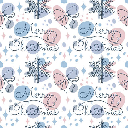 Seamless Christmas pattern in a linear style.のイラスト素材