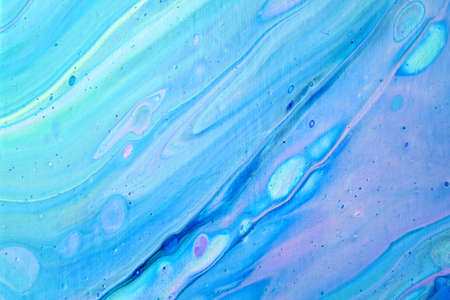 Fluid art painting. Abstract decorative marble texture. Background with liquid acrylic. Mixed paints for poster or wallpaper. Modern art. White, purple, blue, green and turquoise colors.の写真素材