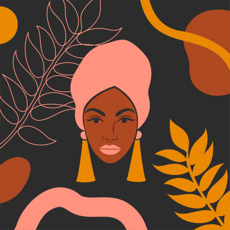 Abstract background with a flat art black woman.のイラスト素材