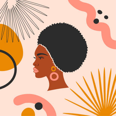 Abstract background with a flat art black woman.のイラスト素材
