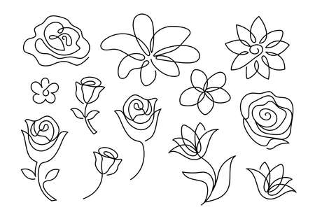 Set of abstract flowers in a modern line style.のイラスト素材