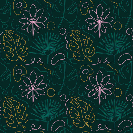Abstract background with line art tropical leaves.のイラスト素材