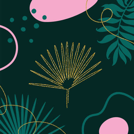 Abstract background with line art tropical leaves.のイラスト素材