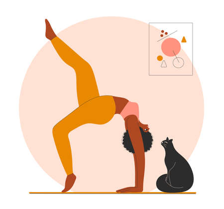 African American woman doing yoga at home.のイラスト素材