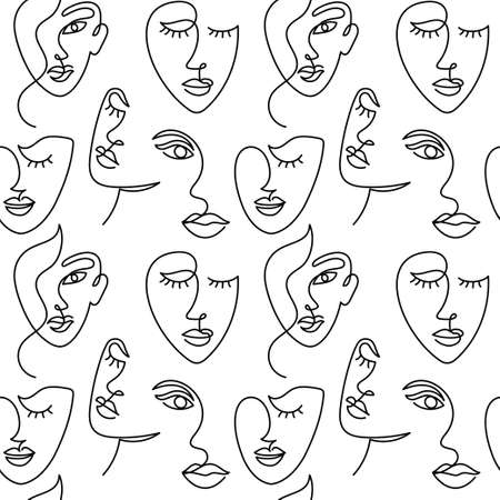 Seamless pattern of faces of an abstract woman.のイラスト素材