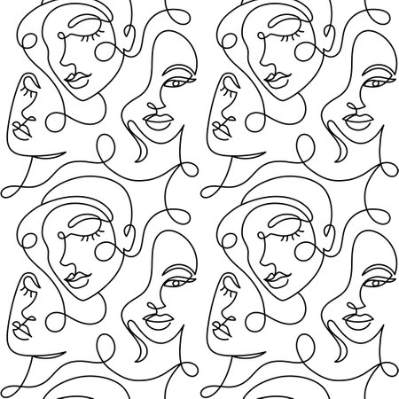 Seamless pattern of faces of an abstract woman.のイラスト素材