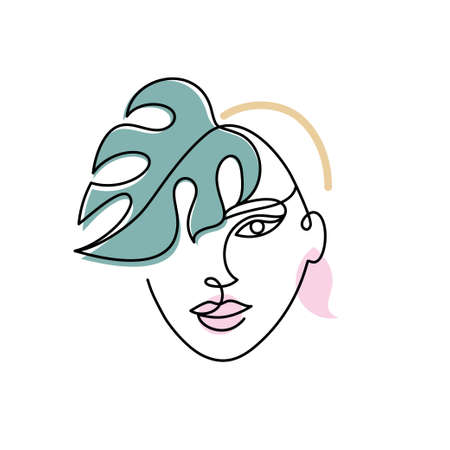 Face of an abstract woman with a leaf.のイラスト素材