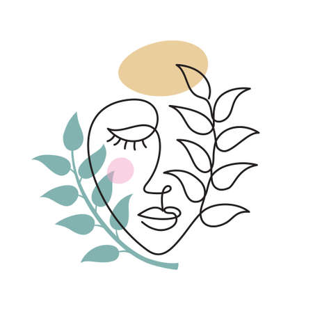 Face of an abstract woman with a leaf.のイラスト素材
