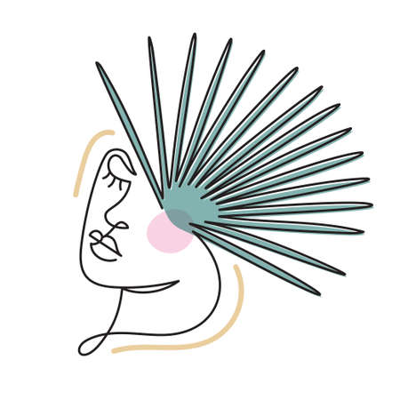 Face of an abstract woman with a leaf.のイラスト素材