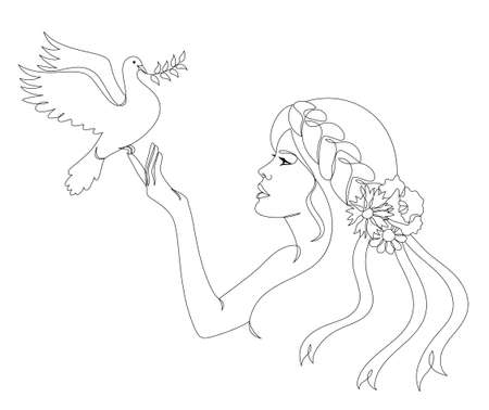 Face of an Ukrainian woman with a pigeon.のイラスト素材