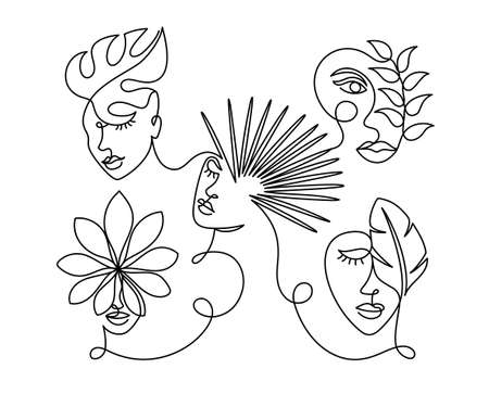 Face of an abstract woman with a leaf.のイラスト素材