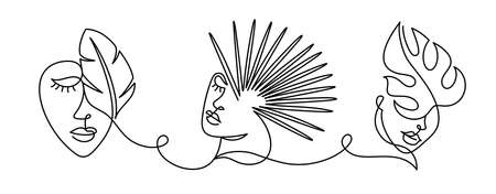 Face of an abstract woman with a leaf.のイラスト素材