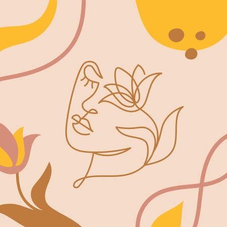 Face of a woman in a modern line style.のイラスト素材