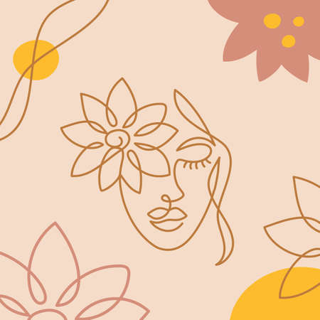 Face of a woman in a modern line style.のイラスト素材