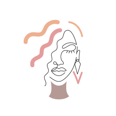 Face of a woman in a modern line style.のイラスト素材