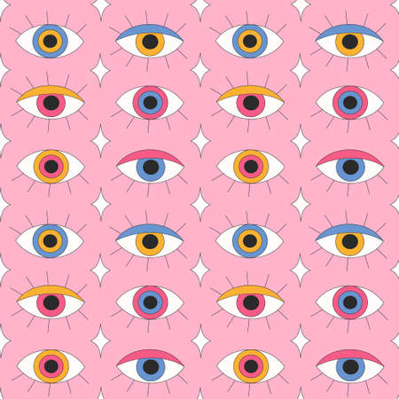 Retro eyes with eyelashes on pink background.のイラスト素材