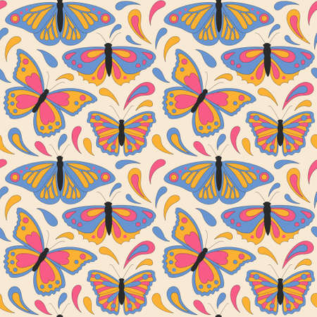 Retro beautiful butterflies on a light background.のイラスト素材