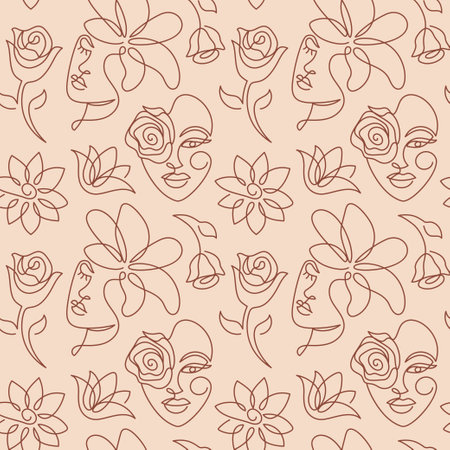 Seamless pattern with a face in a modern style.のイラスト素材