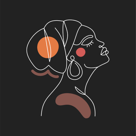 Face of a woman in a modern line style.のイラスト素材