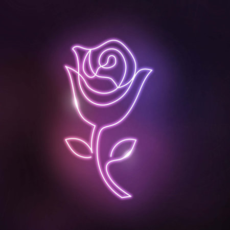 Neon rose flower in a modern abstract minimalist one line style.の写真素材