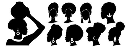 Set of silhouettes of an Afro American woman.のイラスト素材