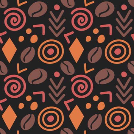 Abstract African seamless pattern with simple coffee beans.のイラスト素材