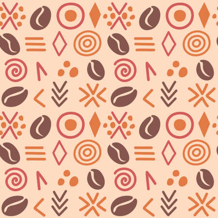 Abstract African seamless pattern with simple coffee beans.のイラスト素材