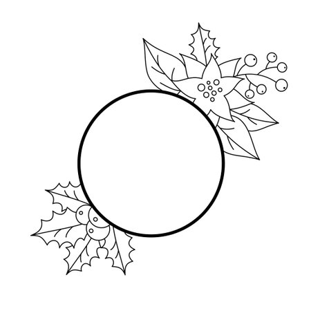 Frame Christmas elements in a line art style.のイラスト素材