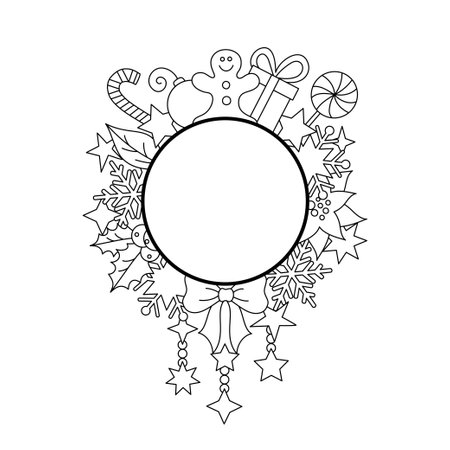 Frame Christmas elements in a line art style.のイラスト素材