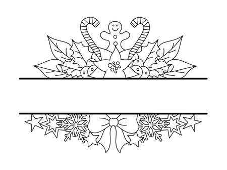 Frame Christmas elements in a line art style.のイラスト素材