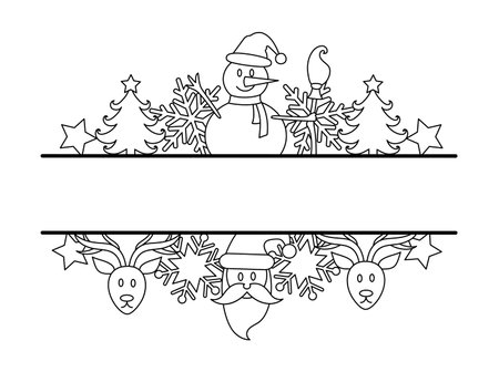 Frame Christmas elements in a line art style.のイラスト素材