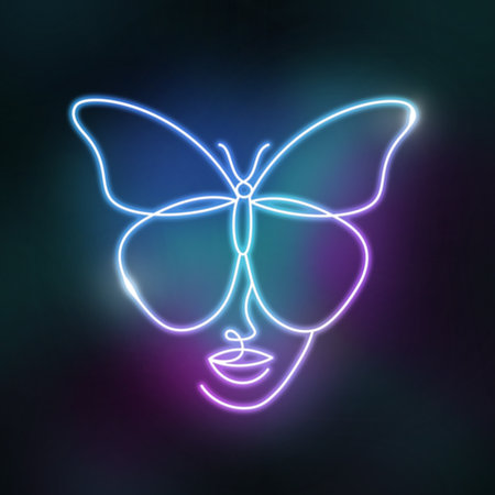 Neon face of a woman in a linear style.の写真素材
