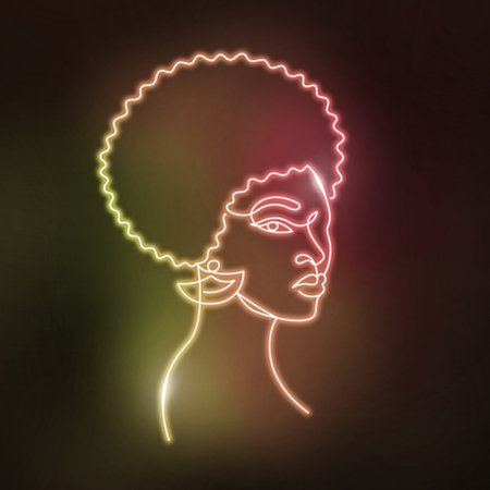 Neon face of a Afro woman in a linear style.の写真素材