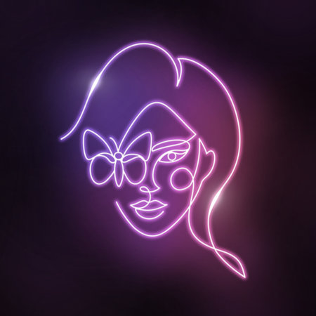Neon face of a woman in a linear style.の写真素材