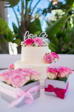 Wedding cake decorated with rose flowers. High quality photo.の写真素材