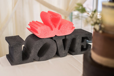 letters forming the word love and swans.の写真素材