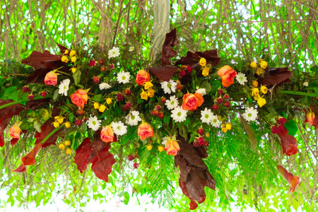 Wedding ceremony decoration with roses.の写真素材