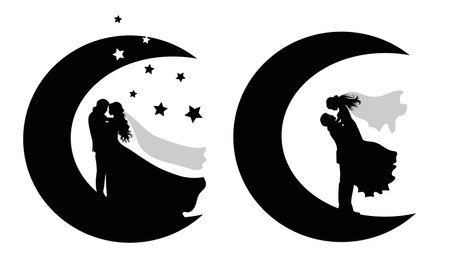Set of vector silhouettes of a groom and a bride.のイラスト素材