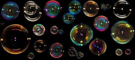 Soap bubbles on black backgroundの写真素材