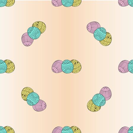 Beautiful easter eggs in pastel colors on a light beige background.のイラスト素材