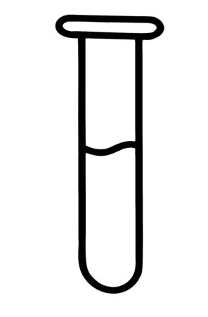A simple contour image of a test tube in black and white on a white background.のイラスト素材
