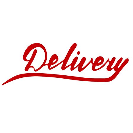 Handwritten inscription Delivery. Bright red slogan for the site.のイラスト素材