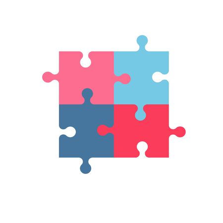 Vector illustration made from four colorful pink and blue puzzle pieces.のイラスト素材