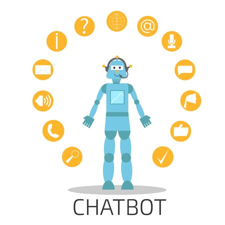 Infographic flat design concept of Chat Bot, Robots, Virtual Assistance, Artificial Intelligence. Modern thin line icon concept for Website Element, Mobile websites and Apps.のイラスト素材