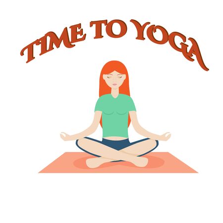Woman doing yoga to calm down the stressful emotion from hard work in office . Concept of meditation. Modern flat vector illustration.のイラスト素材