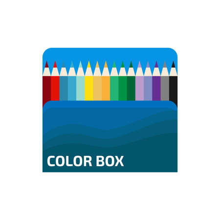 Box of wooden color pencils on white background. Vector illustration.のイラスト素材